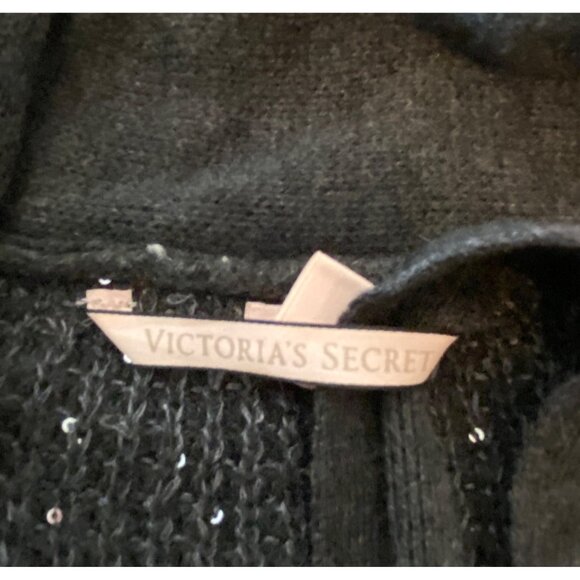 Victorias Secret Gray Sequin Open Front Long Cardigan Sweater Medium - Picture 3 of 10